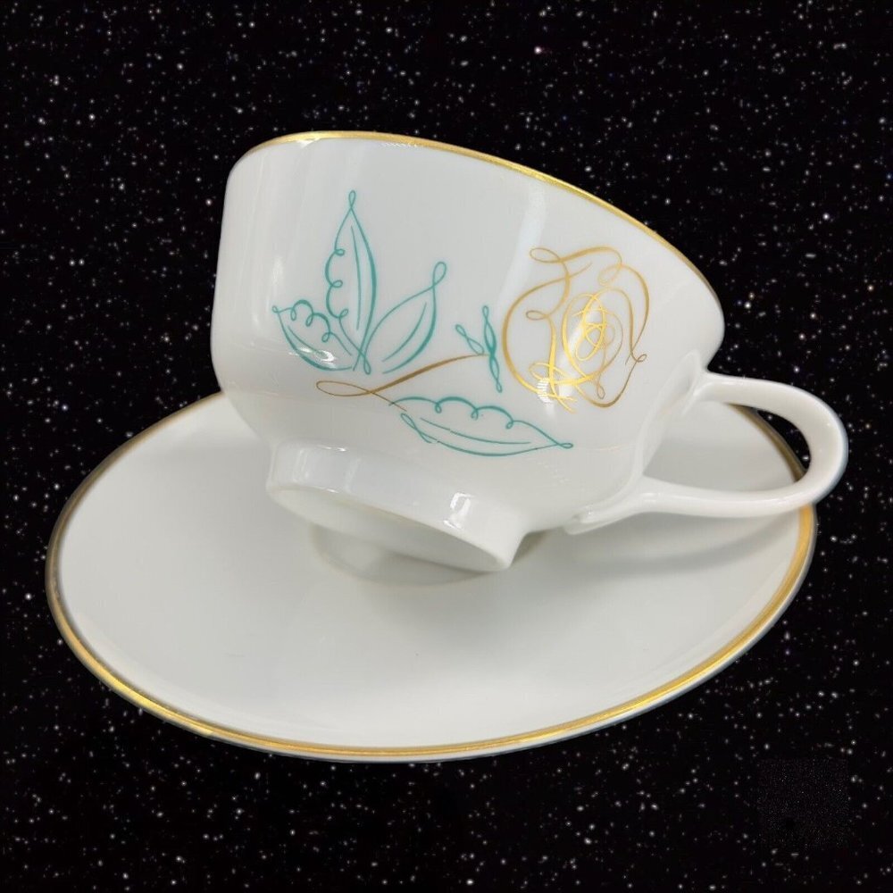 Easterling Spencerian Rose Porcelain Ceramic Teacup Saucer Set Bavaria‎ Germany